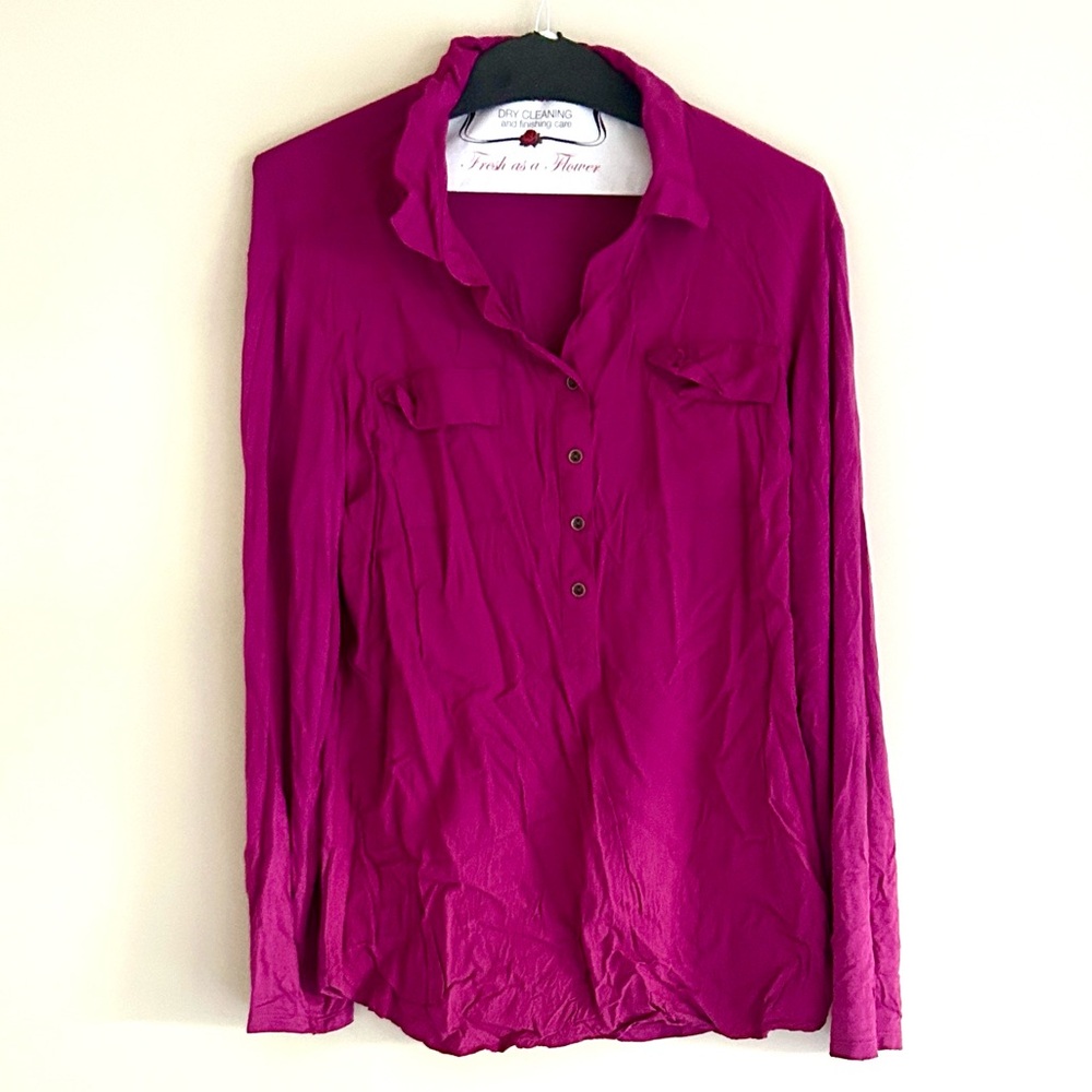 NWOT.  Jockey Ladies Magenta Button-Front Long Sleeve Top. Lightweight comfort.